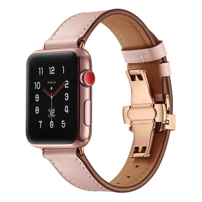Premium Leather Butterfly Clasp Band for Apple Watch