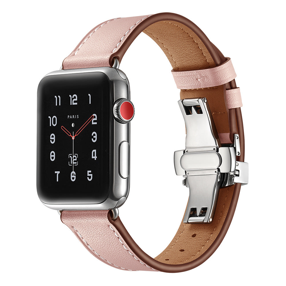 Premium Leather Butterfly Clasp Band for Apple Watch