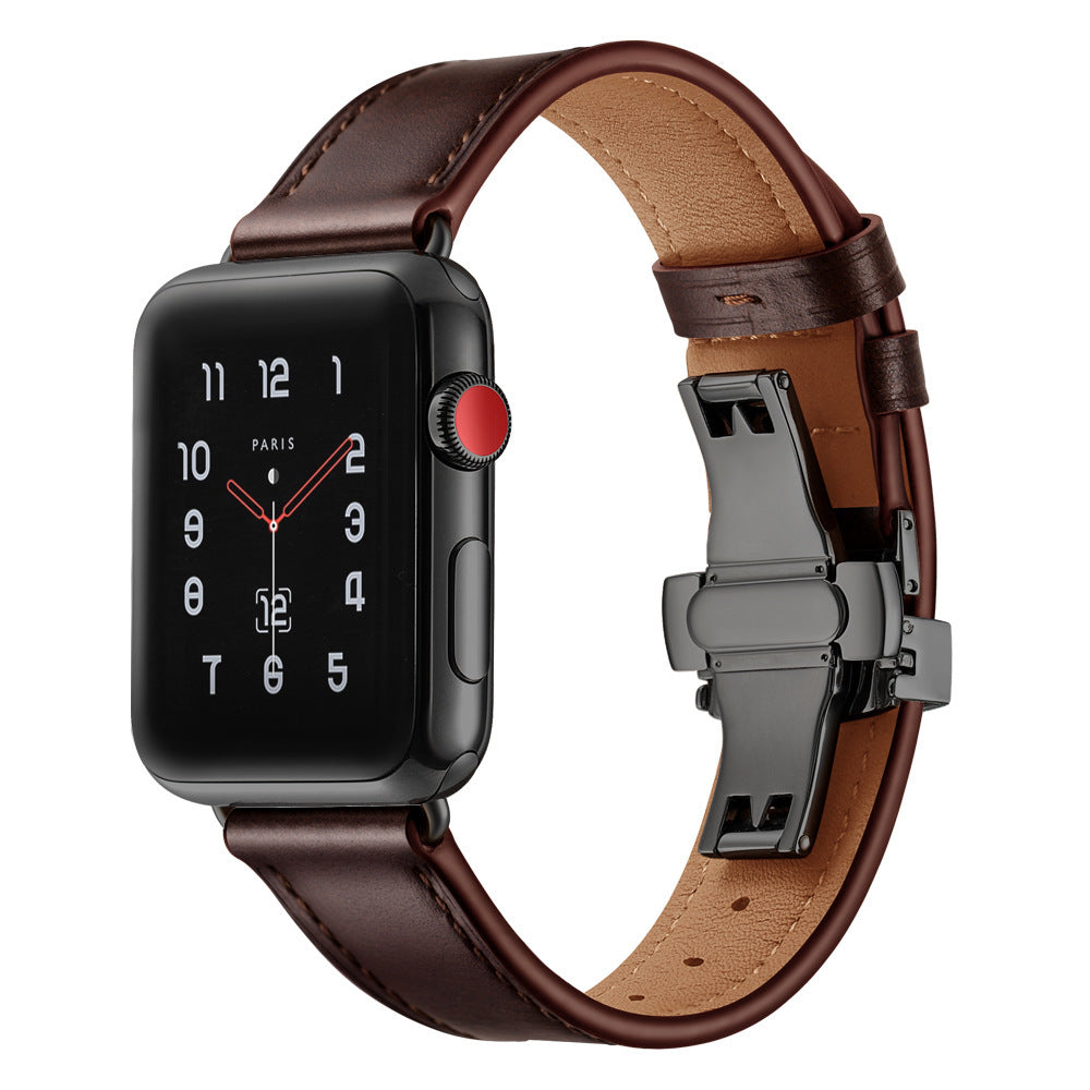 Premium Leather Butterfly Clasp Band for Apple Watch