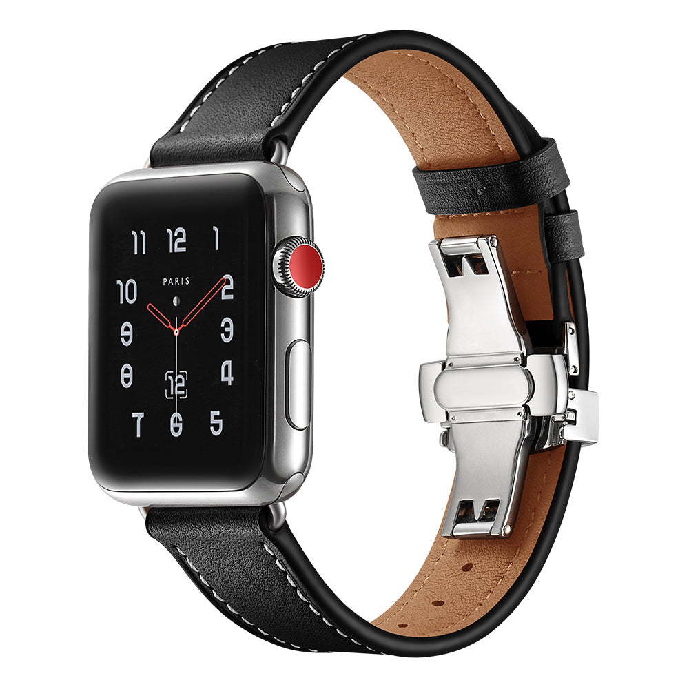 Premium Leather Butterfly Clasp Band for Apple Watch