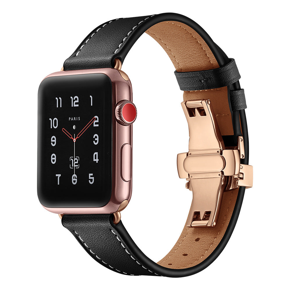 Premium Leather Butterfly Clasp Band for Apple Watch