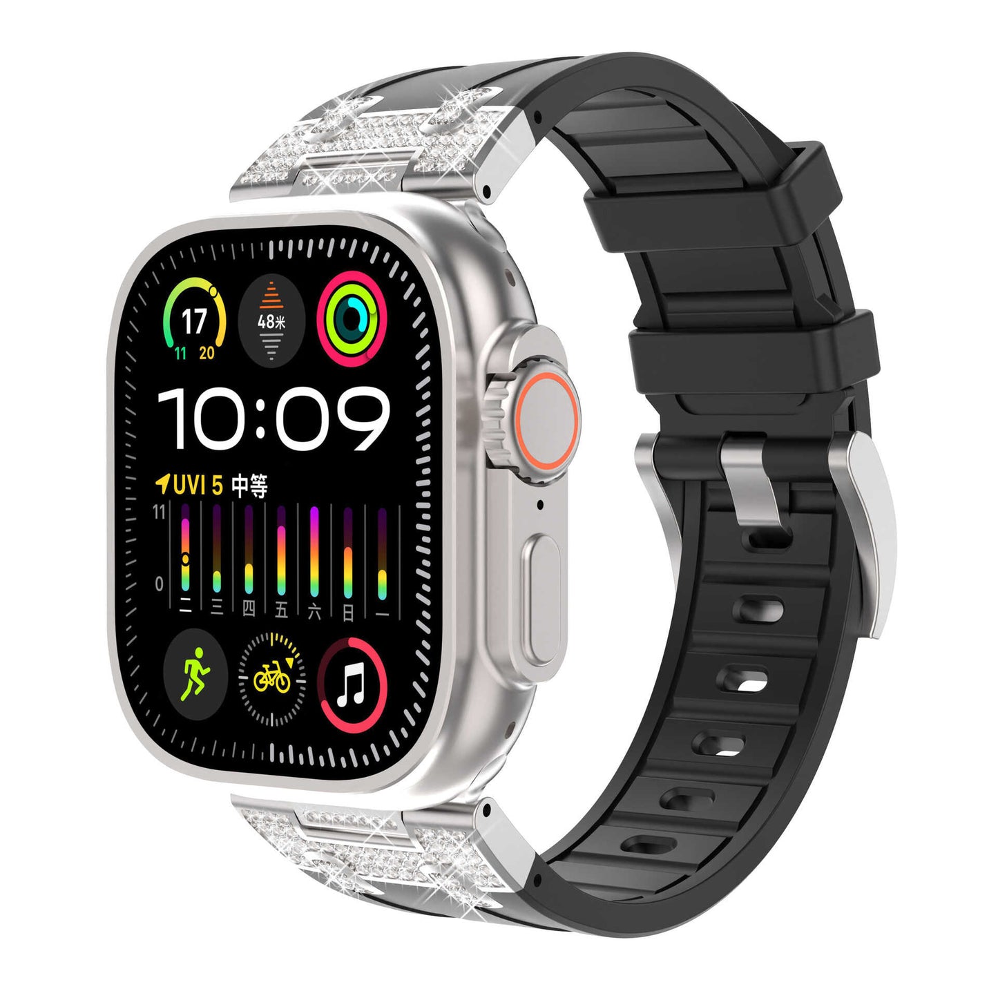 Rhinestone Armor Silicone Band for Apple Watch Sport Strap