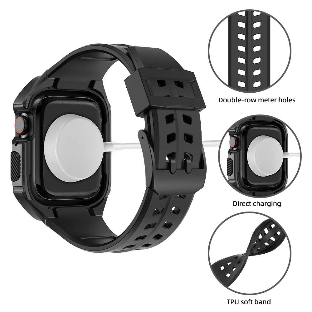Rugged Silicone Band for Apple Watch with Armor Case.