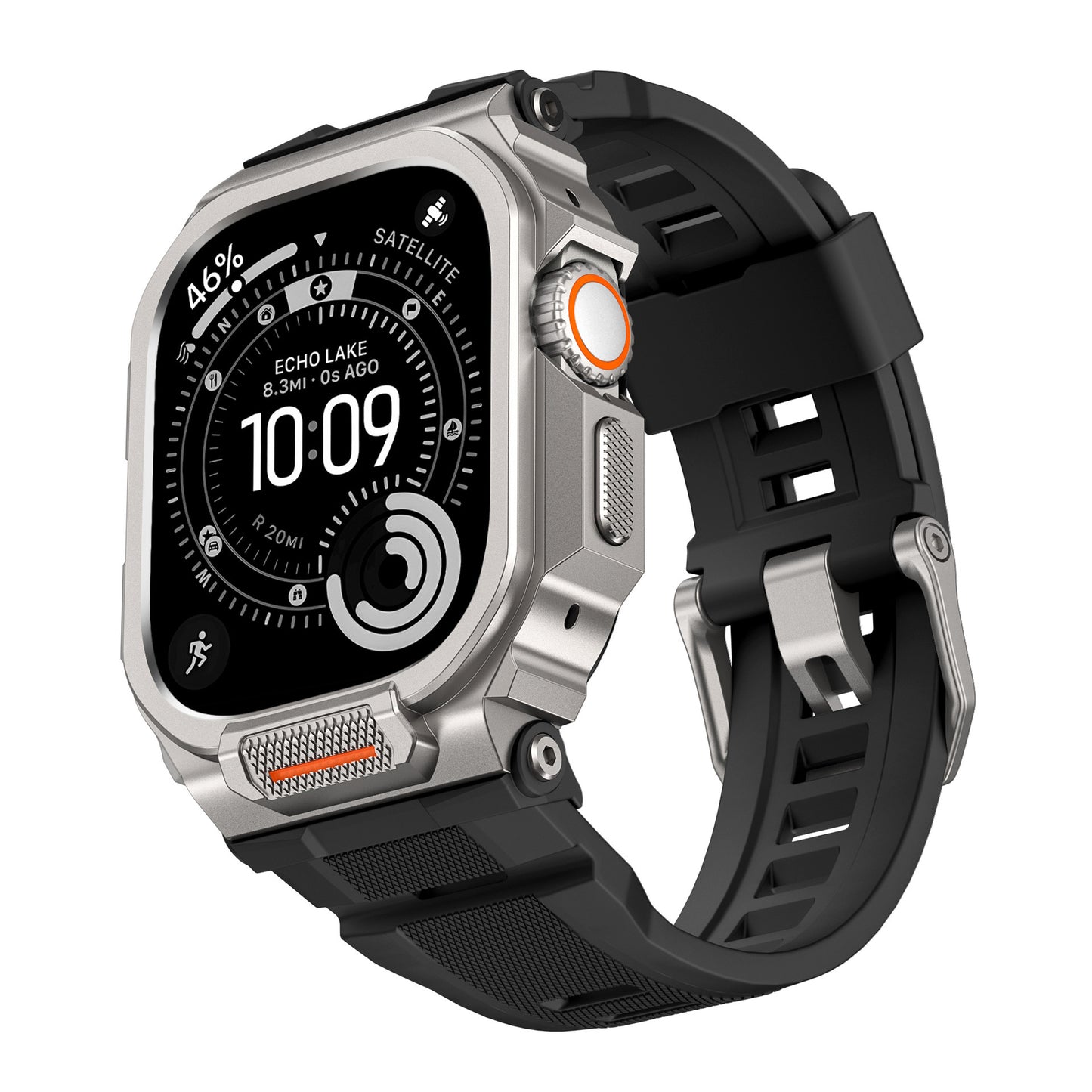 Rugged Silicone Band with Metal Case Combo for Apple Watch 49mm