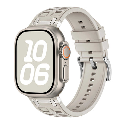 Rugged Silicone Sport Band for Apple Watch with Metal Connectors.