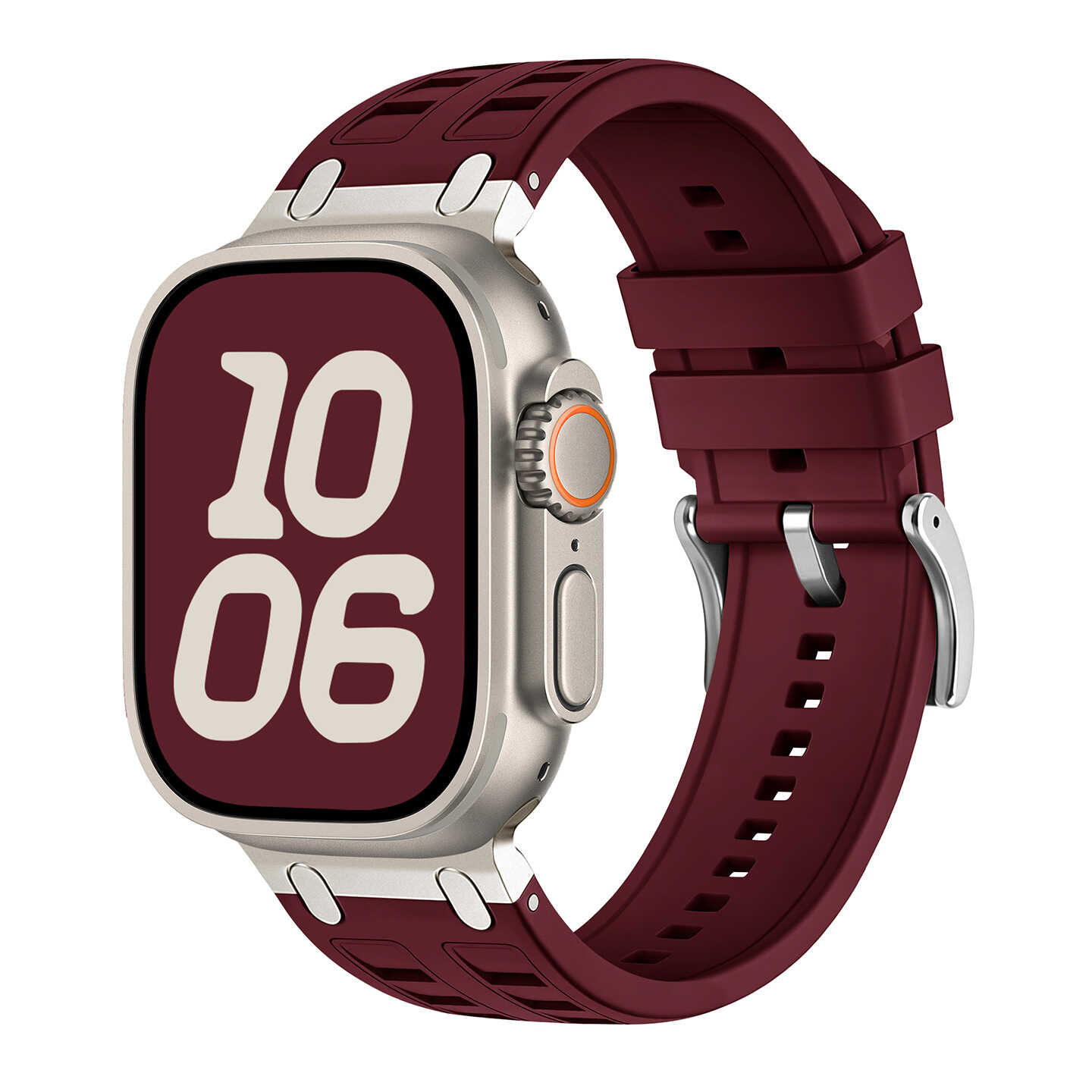 Rugged Silicone Sport Band for Apple Watch with Metal Connectors.