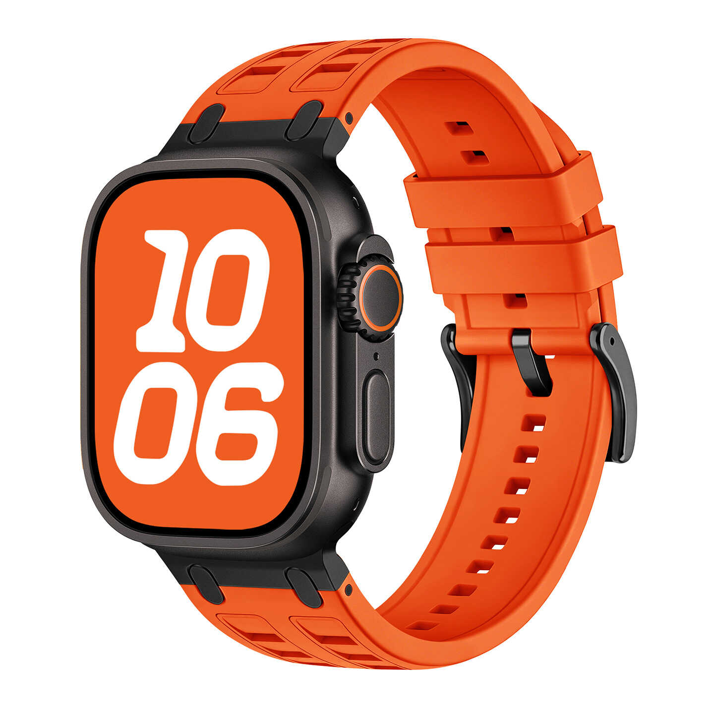Rugged Silicone Sport Band for Apple Watch with Metal Connectors.
