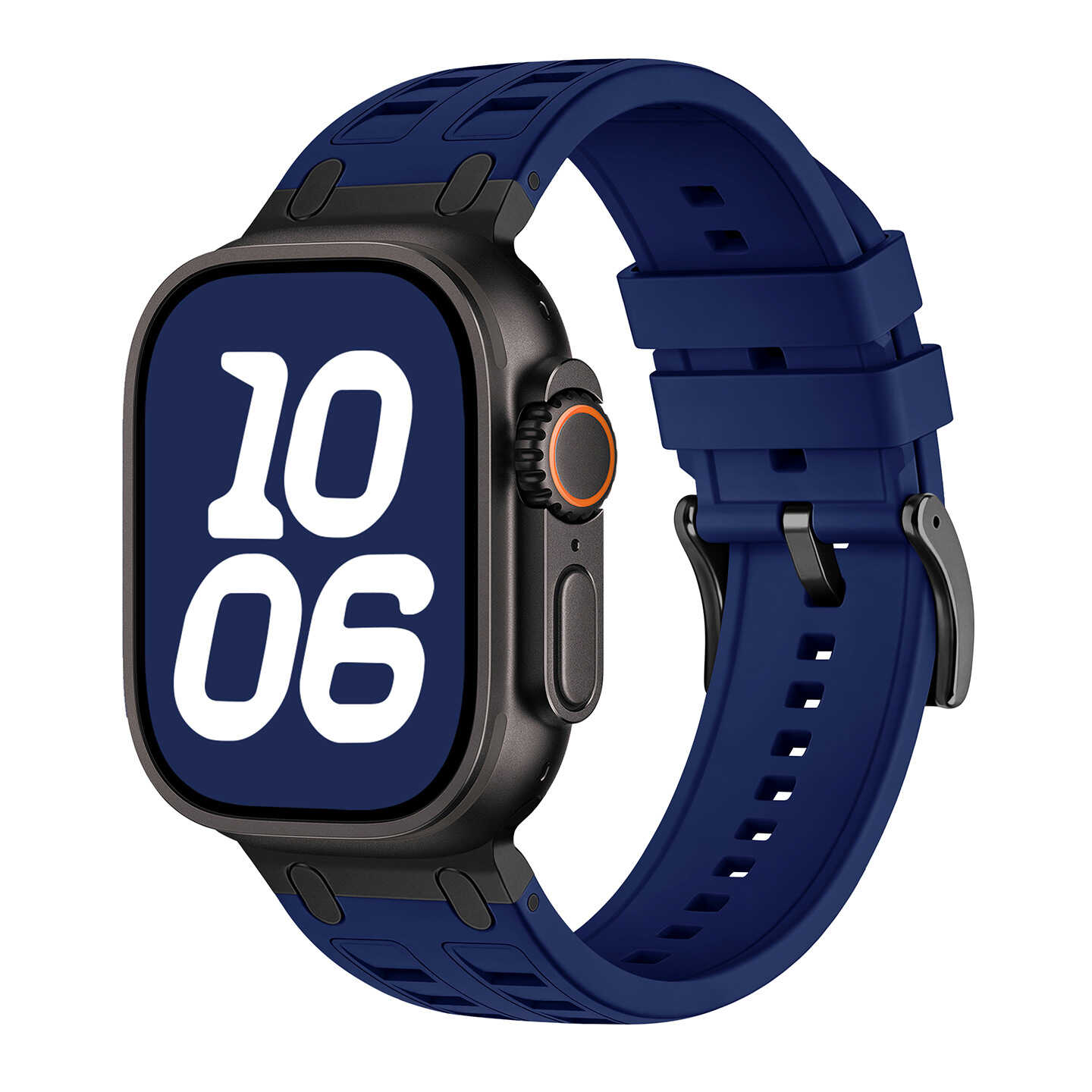 Rugged Silicone Sport Band for Apple Watch with Metal Connectors.