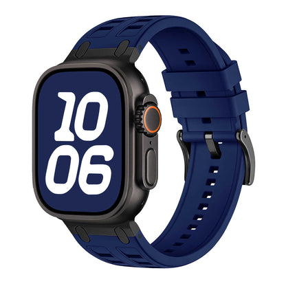 Rugged Silicone Sport Band for Apple Watch with Metal Connectors.