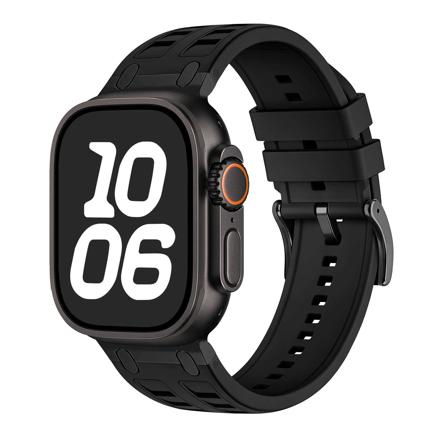 Rugged Silicone Sport Band for Apple Watch with Metal Connectors.