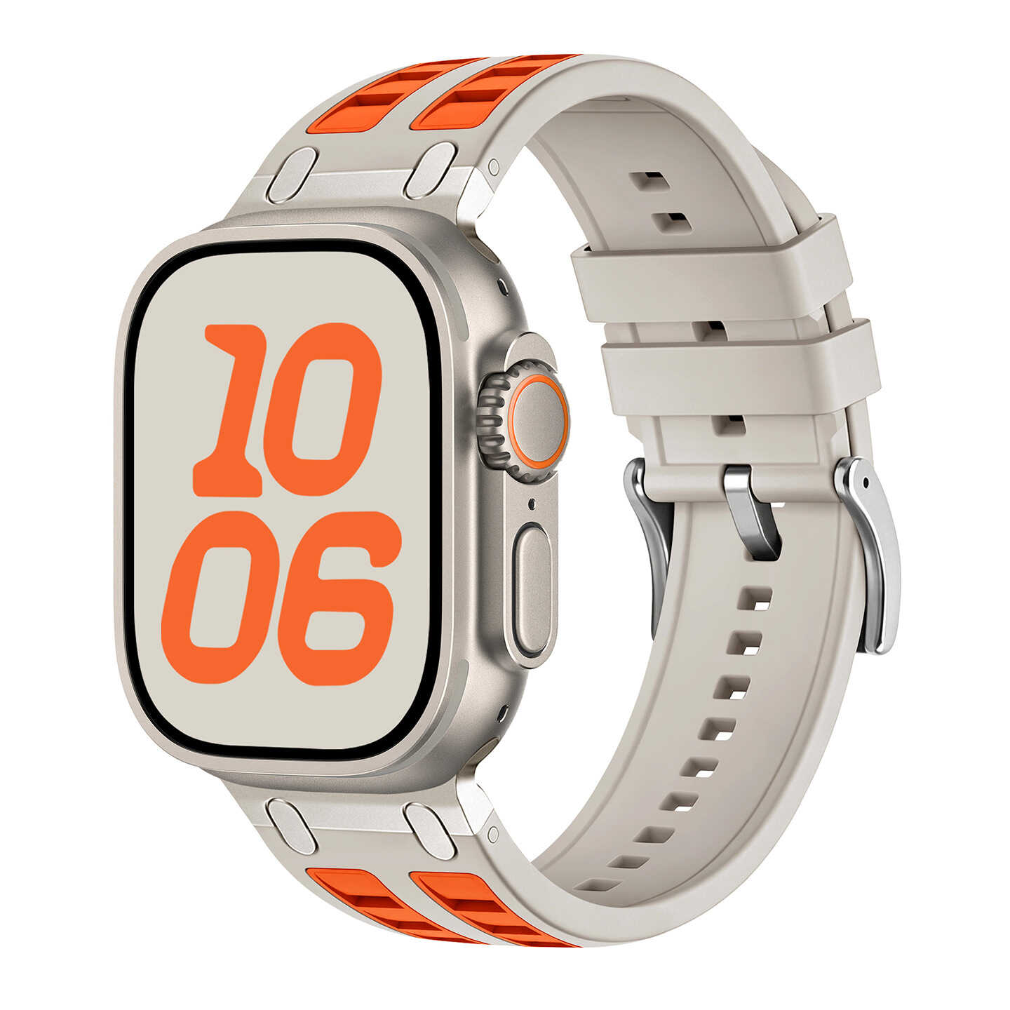 Rugged Silicone Sport Band for Apple Watch with Metal Connectors.