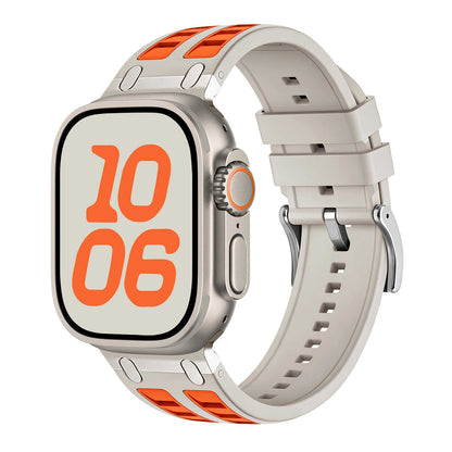 Rugged Silicone Sport Band for Apple Watch with Metal Connectors.