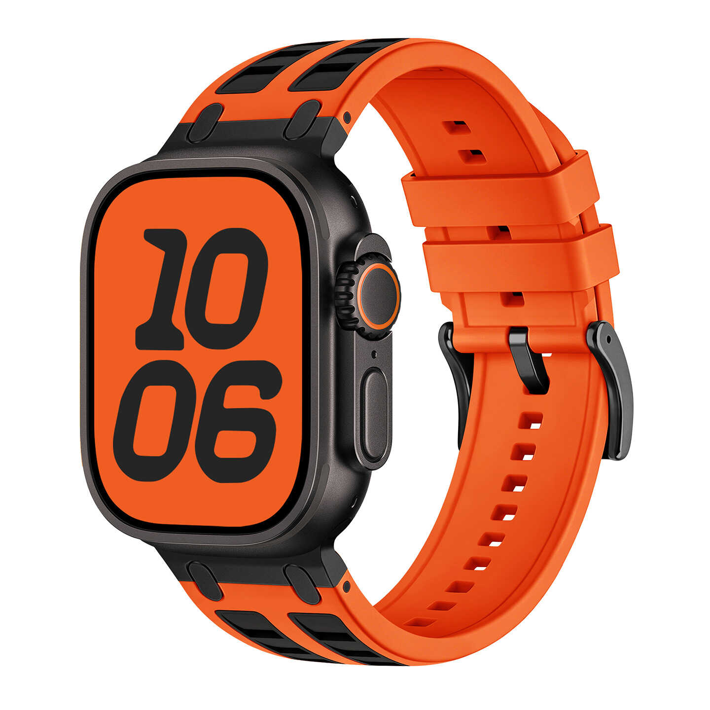 Rugged Silicone Sport Band for Apple Watch with Metal Connectors.
