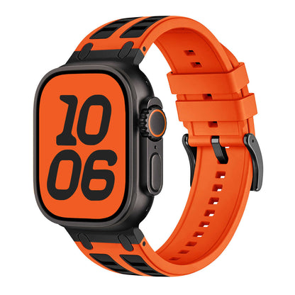 Rugged Silicone Sport Band for Apple Watch with Metal Connectors.