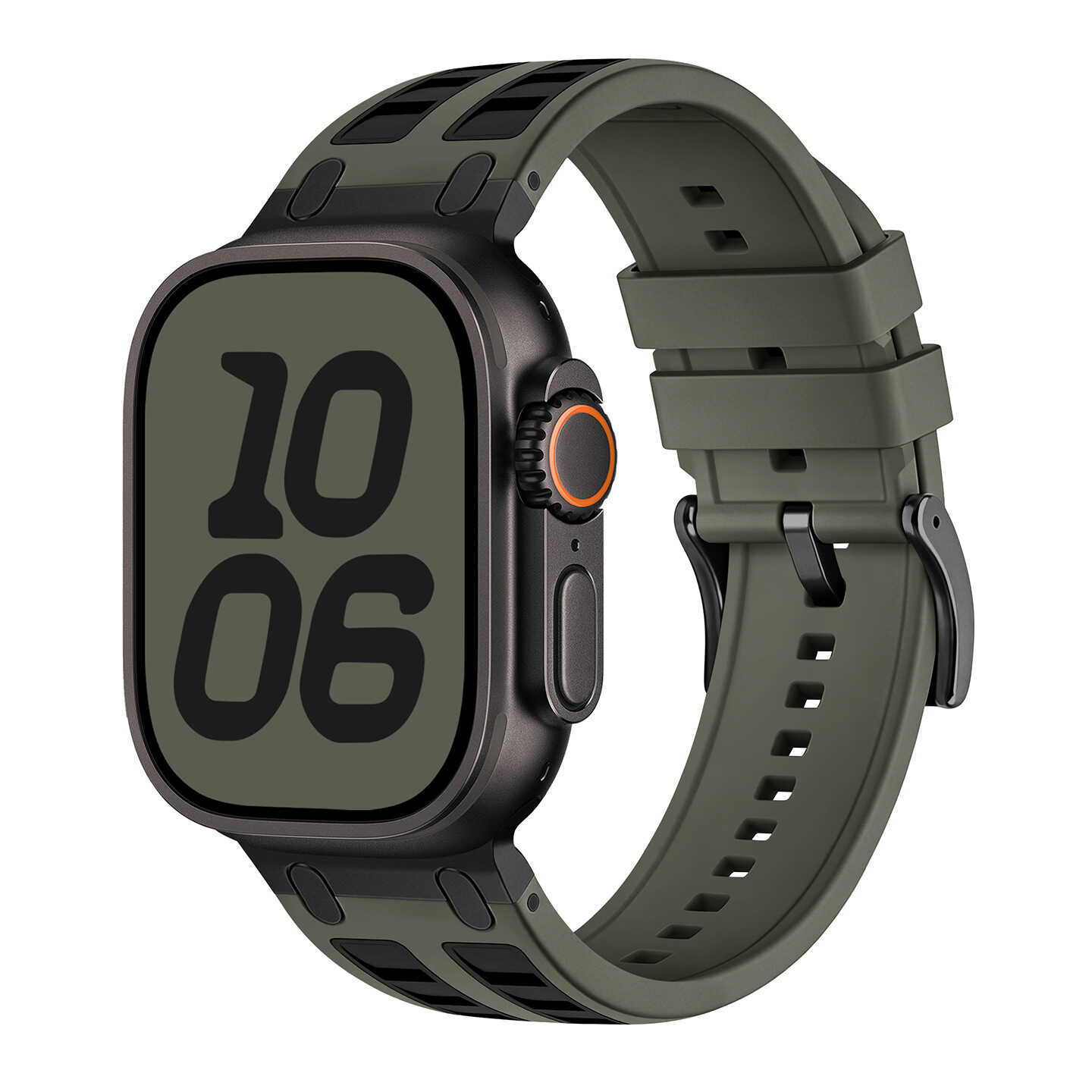 Rugged Silicone Sport Band for Apple Watch with Metal Connectors.