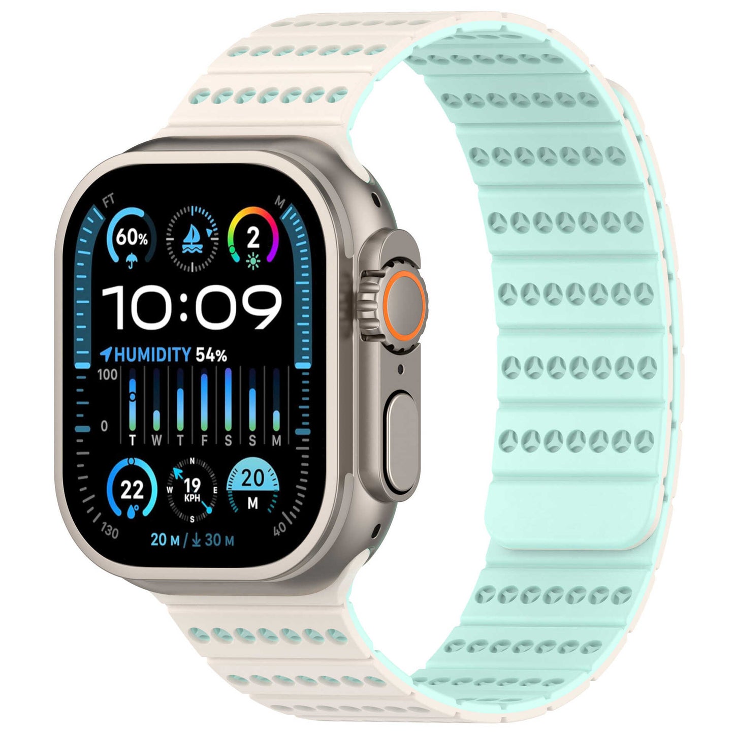 Two-Tone Magnetic Silicone Band for Apple Watch Breathable Sport Strap.