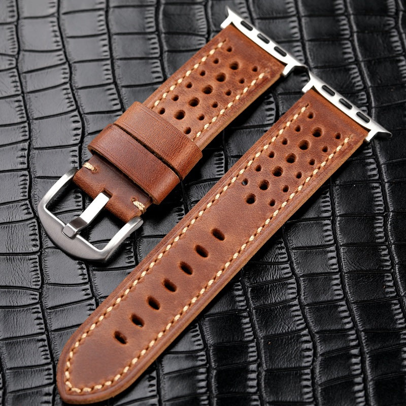 Vintage Leather Band for Apple Watch Thick Cowhide Strap.