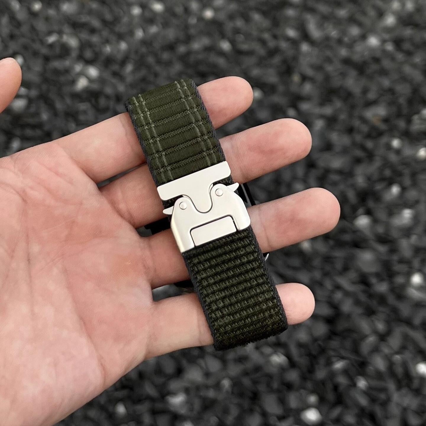 Woven Stripe Nylon Band for Apple Watch Adjustable Comfort Strap.