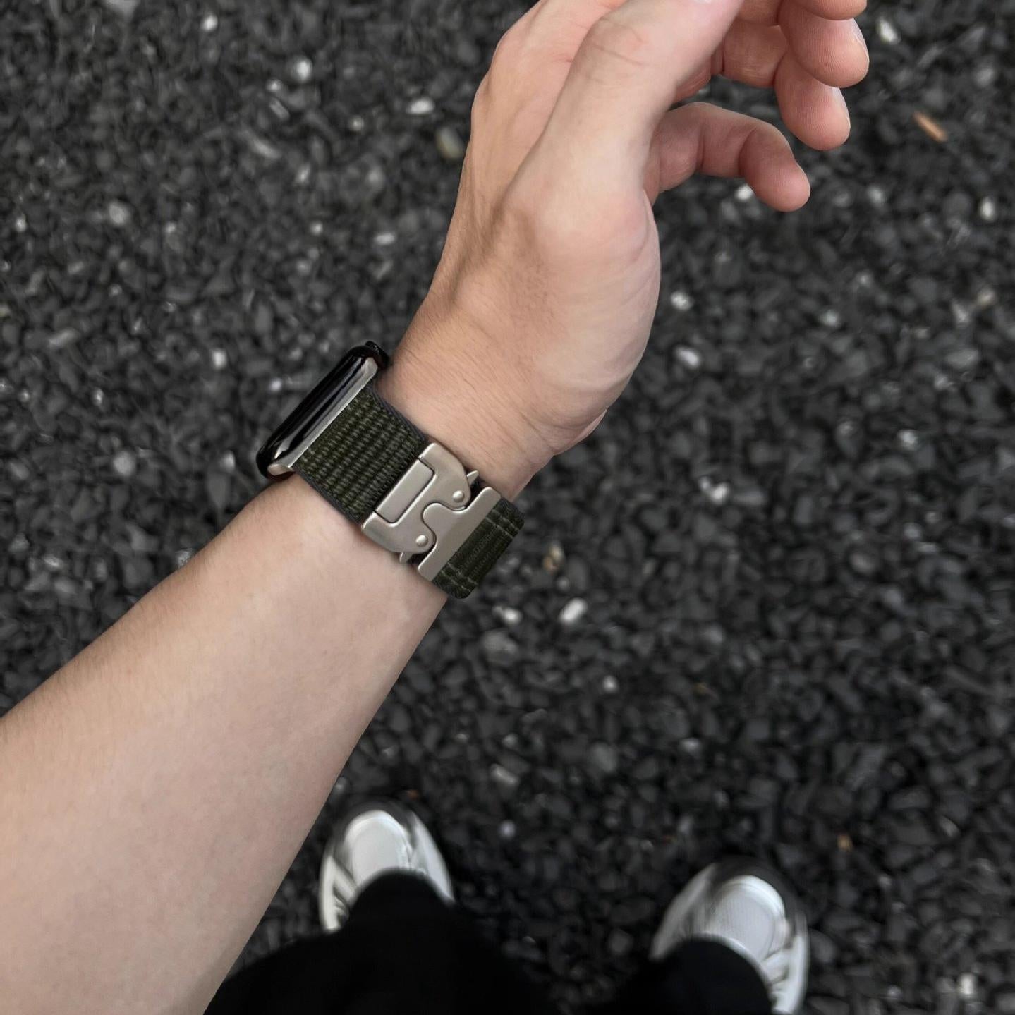 Woven Stripe Nylon Band for Apple Watch Adjustable Comfort Strap.